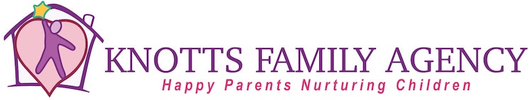 a logo for knotts family agency that says happy parents nurturing children